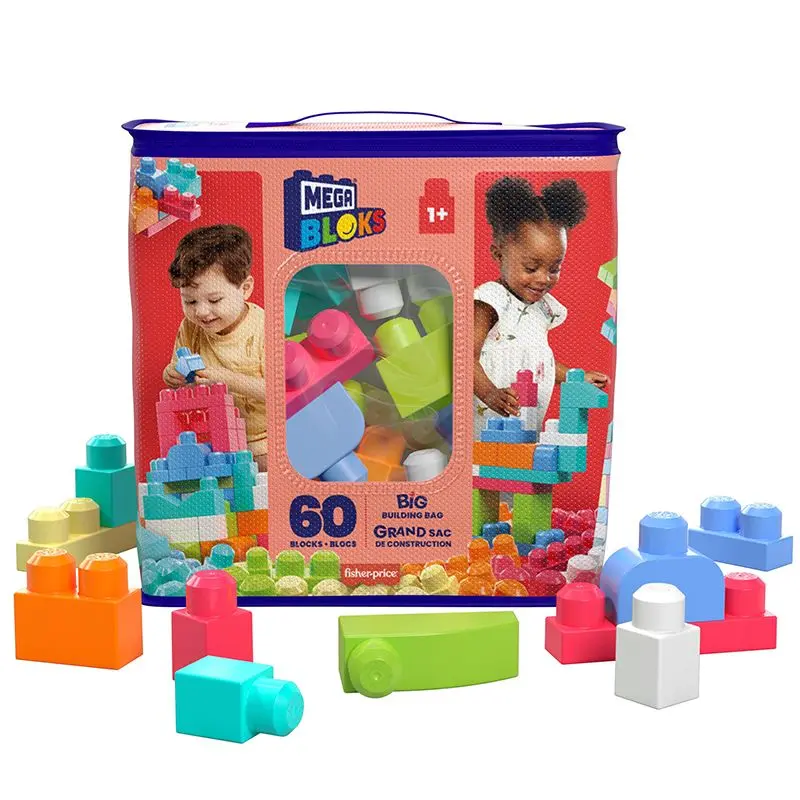 Mega Bloks Kostky v plastovém pytli růžová 60 ks