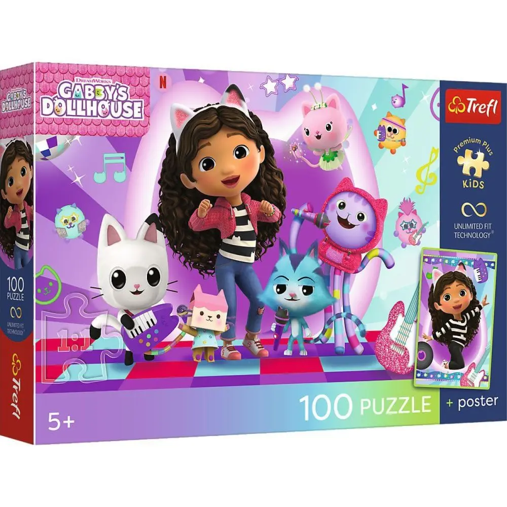 Trefl 16551 puzzle premium plus kids - gabby dollhouse + plakát 100 dílků