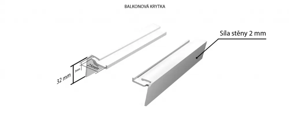 Hliníková balkonová krytka (k venkovním taženým parapetům) NOS 25 mm Krytka LEVÁ šíře 400 mm - Bílá RAL 9016