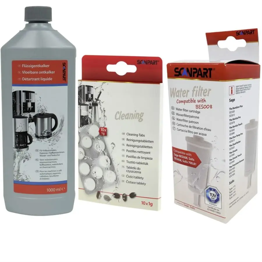 Scanpart filtr do kávovaru (kompatibilní Sage BES008) 1 ks + Scanpart SCA27900830 čisticí tablety do kávovaru 10 ks + Scanpart SCA2790000156 1 l