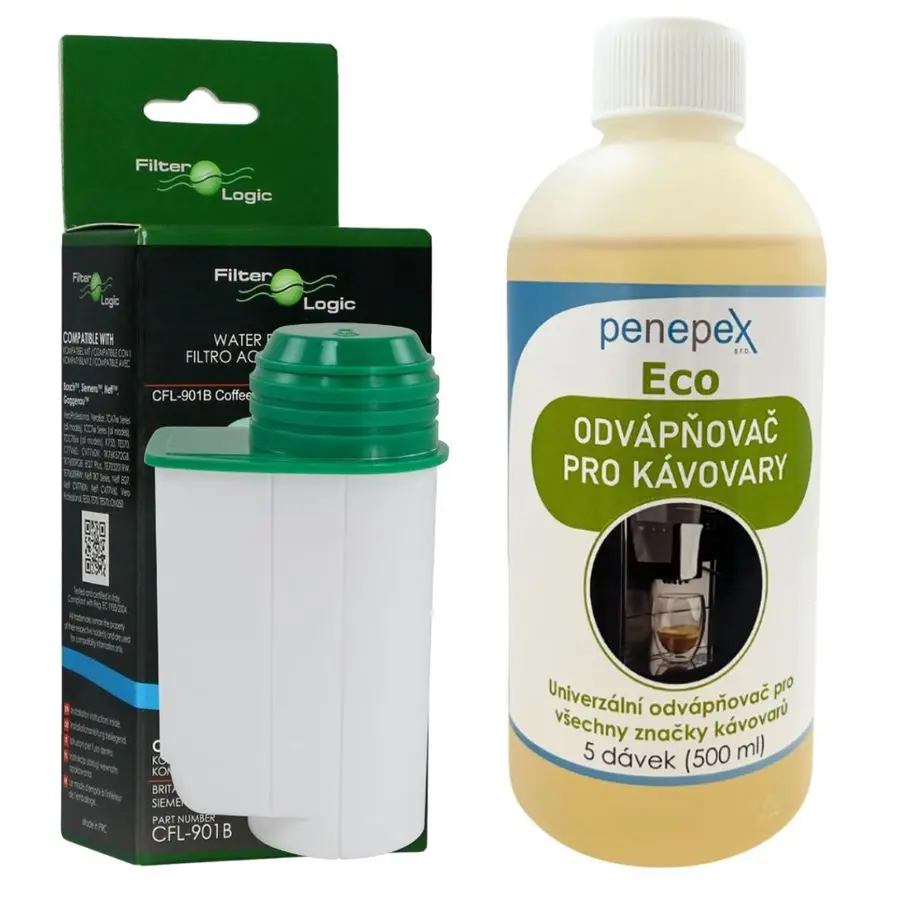 FilterLogic CFL-901B filtr do kávovaru (kompatibilní s Brita Intenza TZ70003 Bosch Siemens AEG) + Penepex Eco univerzální odvápňovač 500 ml