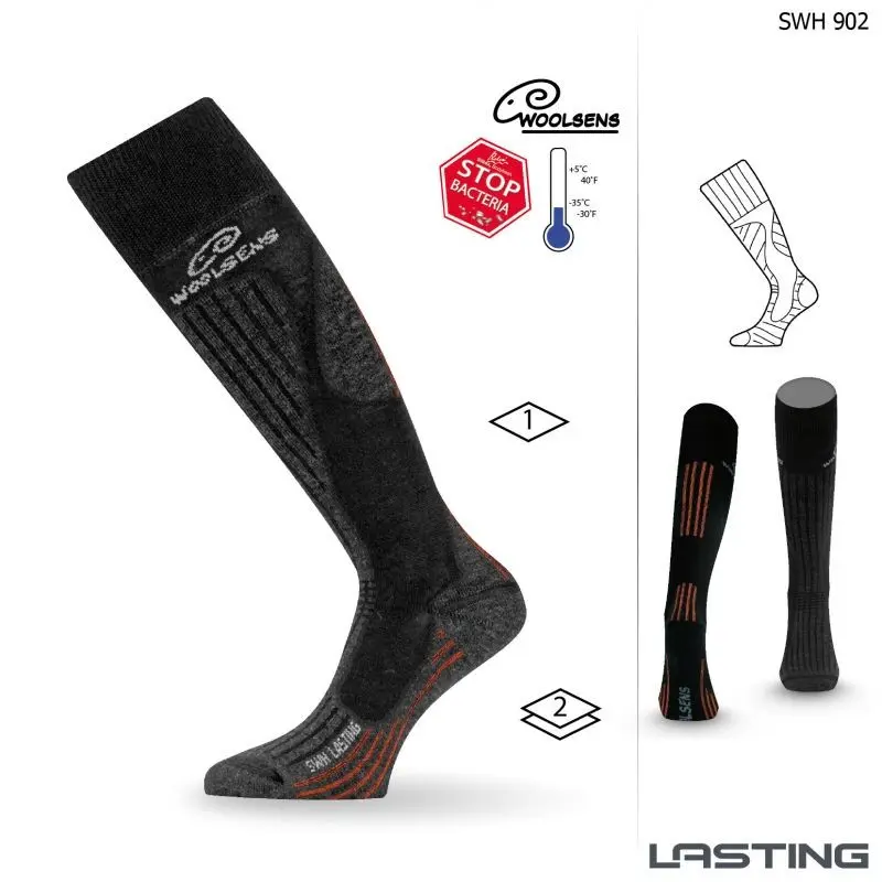 LASTING merino lyžařské podkolenky SWH černá + oranžová Velikost: L/42-45