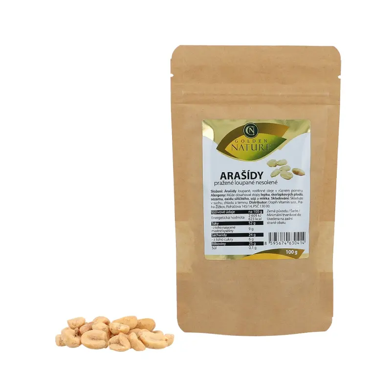 Golden Nature Arašídy pražené nesolené 100g - Golden Nature