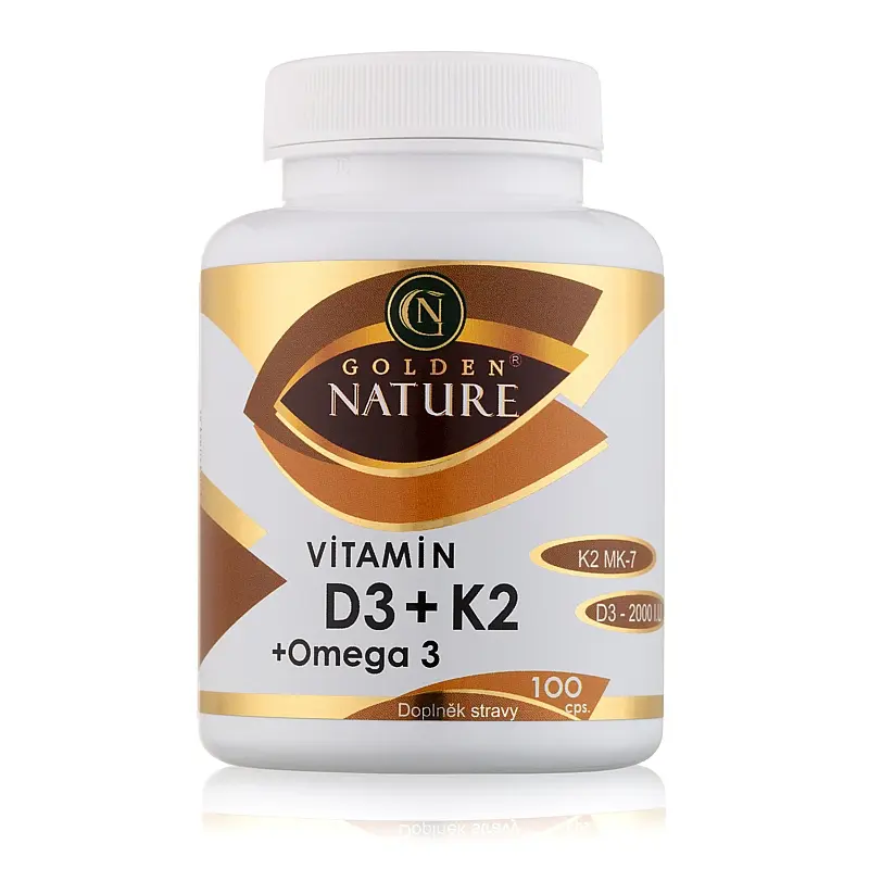 Golden Nature Vitamin D3 2000 I.U.+K2 MK-7+Omega 3 100 cps. - Golden Nature