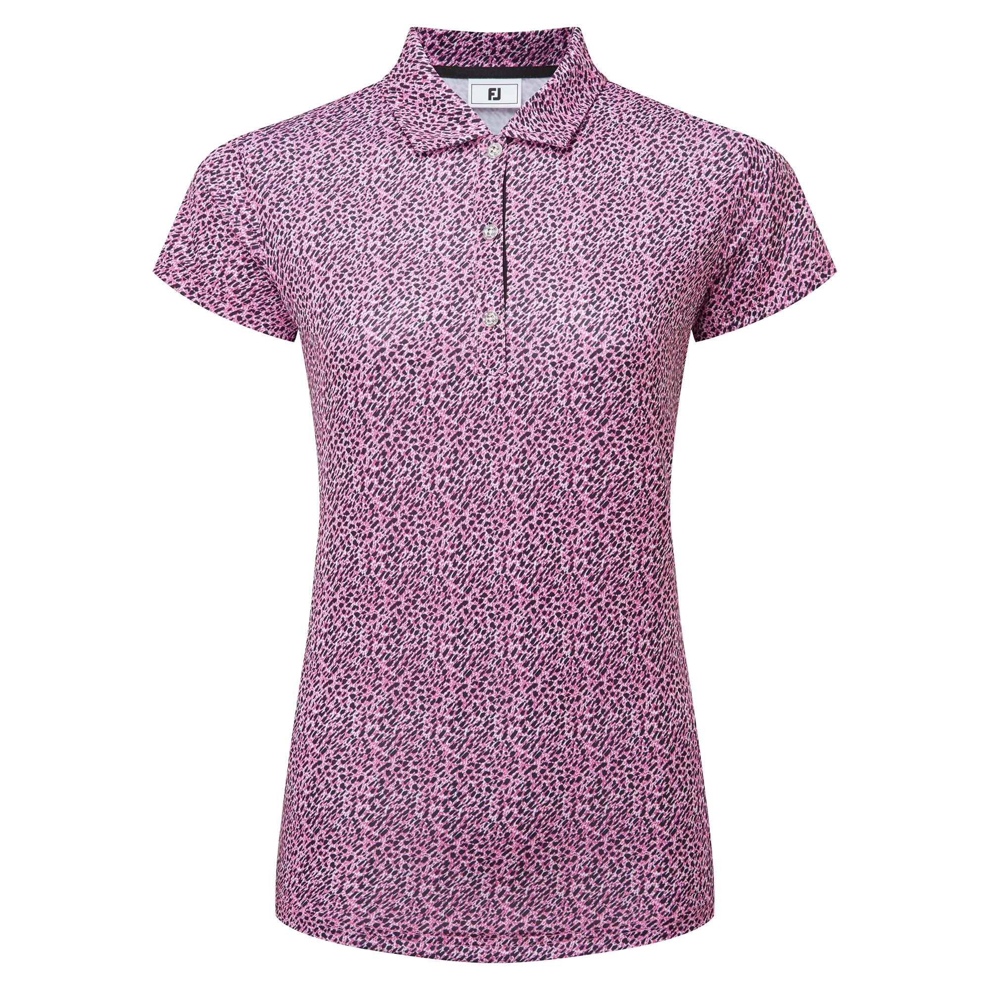 FootJoy Animal Print Cap Sleeve Lisle dámské golfové triko, černé/fialové