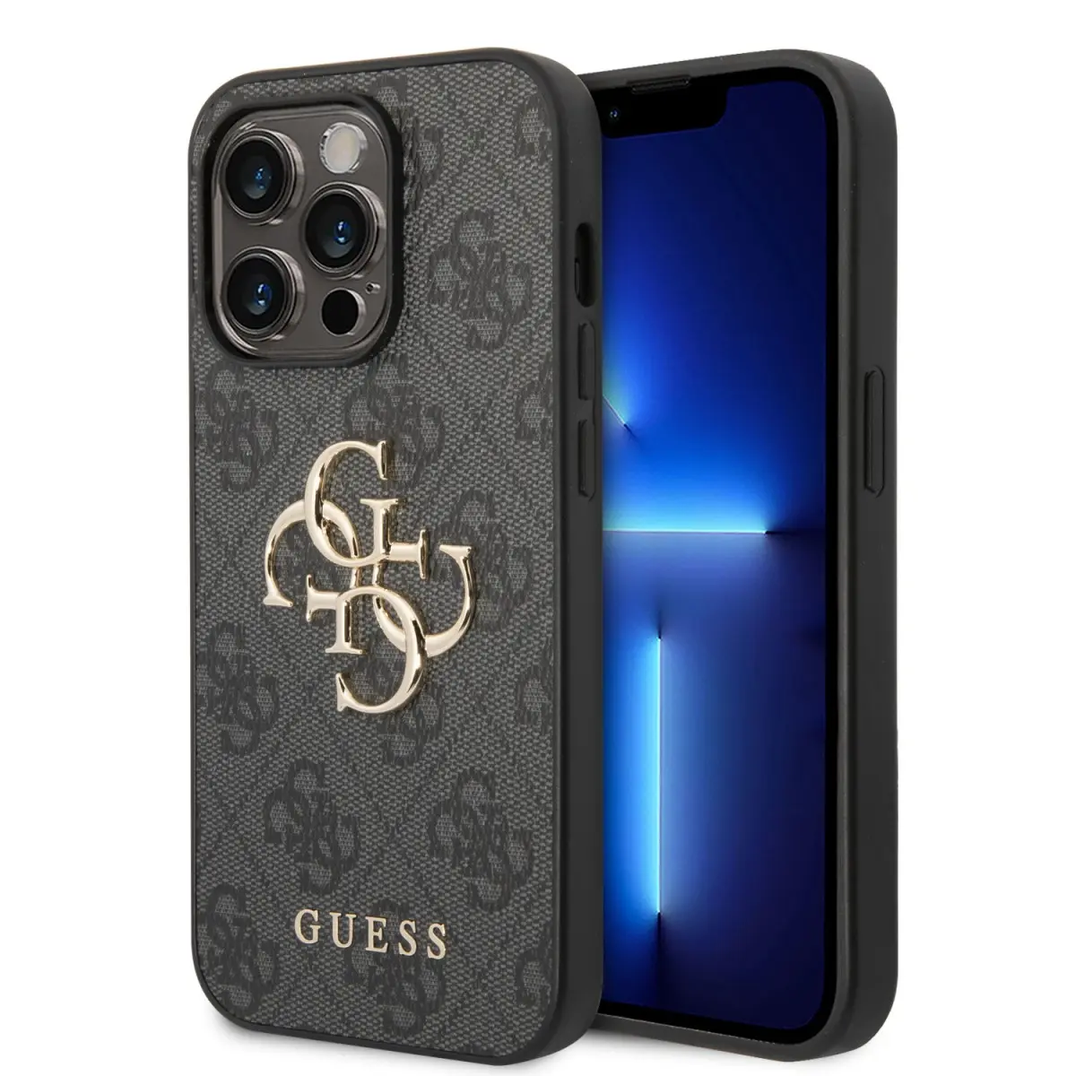 Guess PU 4G Metal Logo Zadní Kryt pro iPhone 15 Pro Grey GUHCP15L4GMGGR