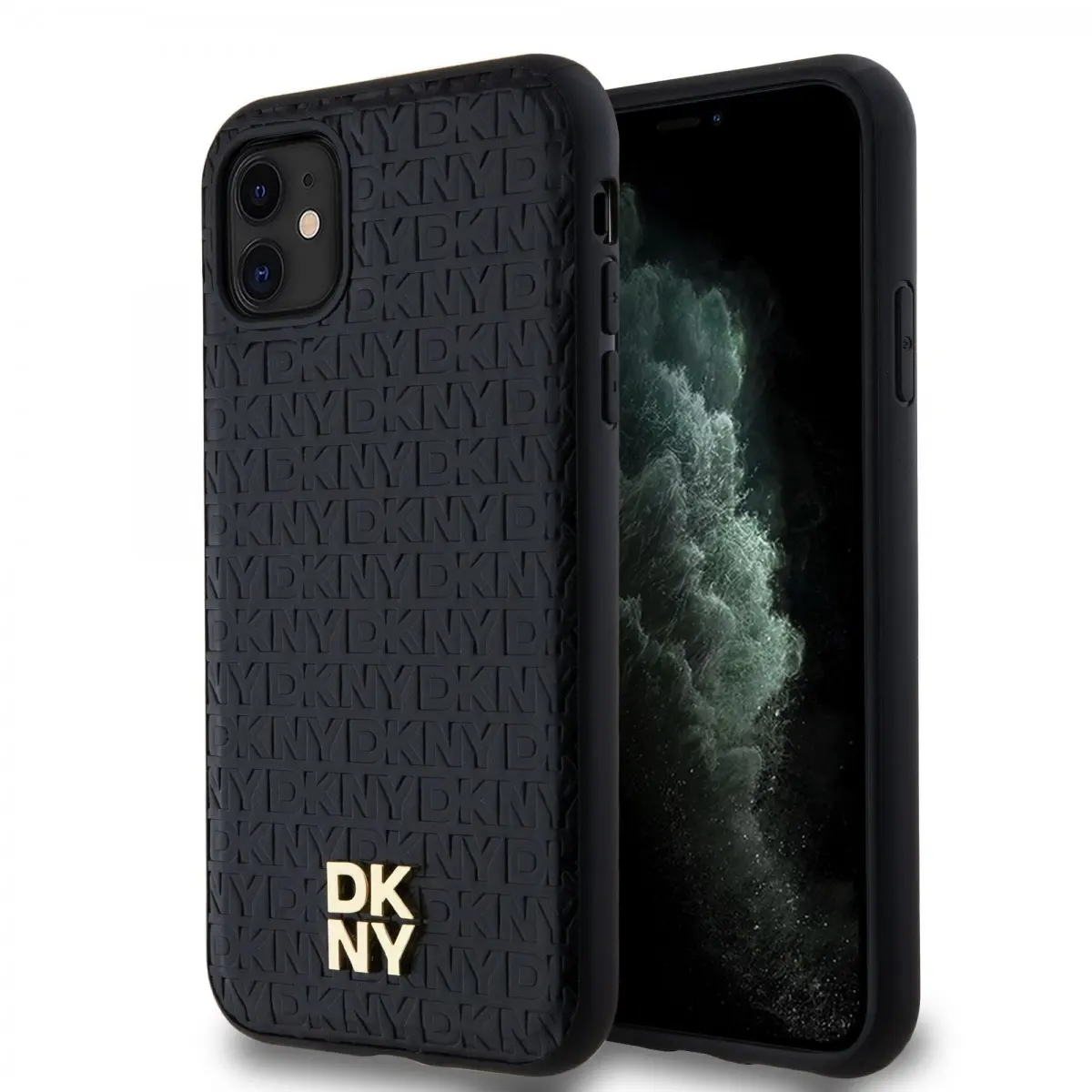 DKNY PU Leather Repeat Pattern Stack Logo Magsafe Zadní Kryt pro iPhone 11 Black DKHMN61PSHRPSK