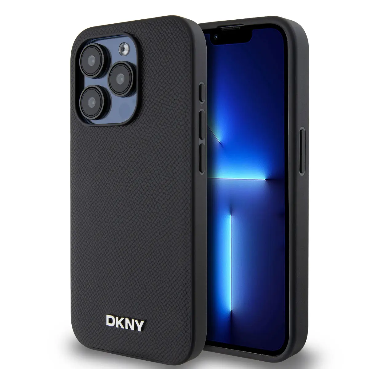 DKNY PU Leather Silver Metal Logo Magsafe Zadní Kryt pro iPhone 15 Pro Max Black DKHMP15XPGHLMK