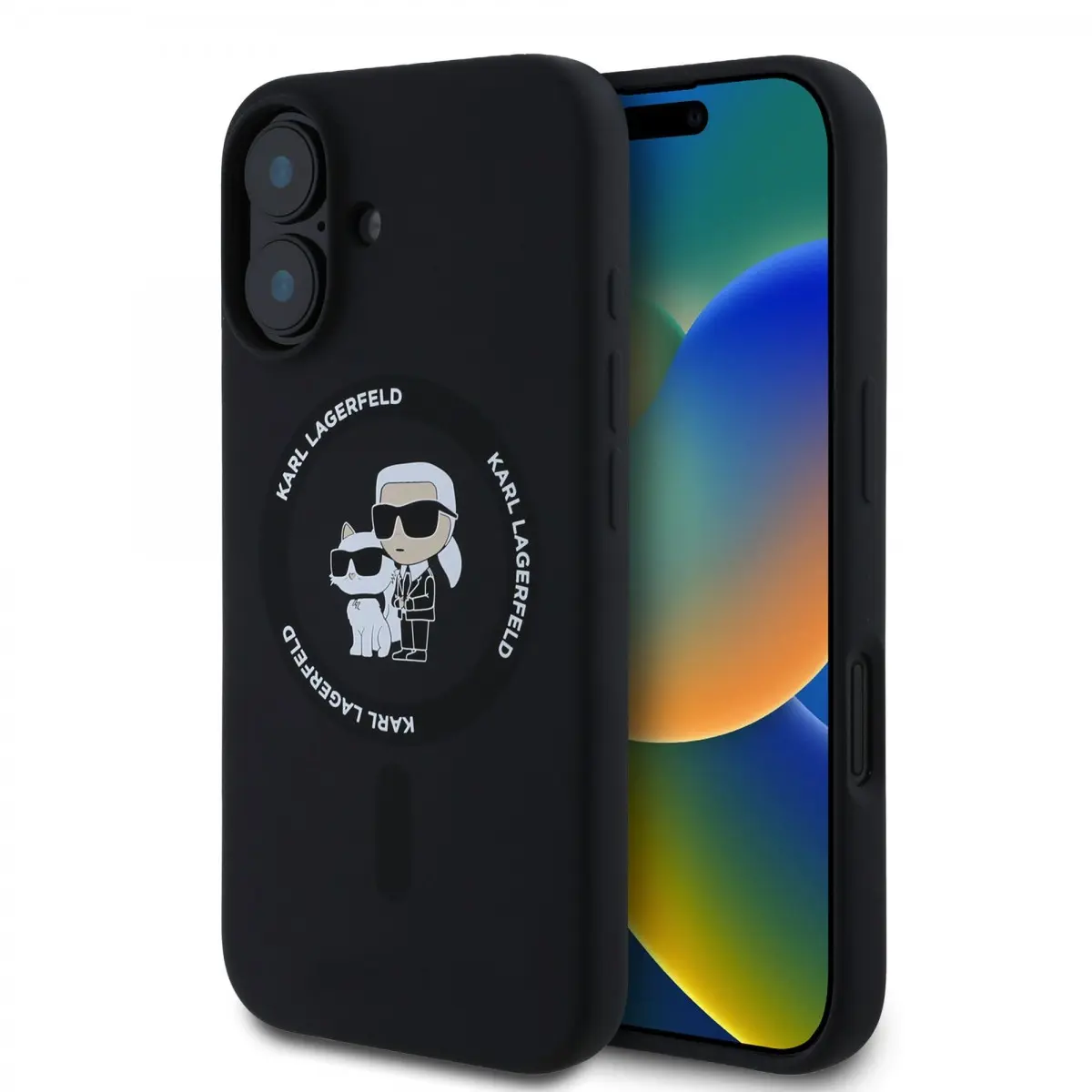 Karl Lagerfeld Liquid Silicone Karl and Choupette MagSafe kryt iPhone 16 černý