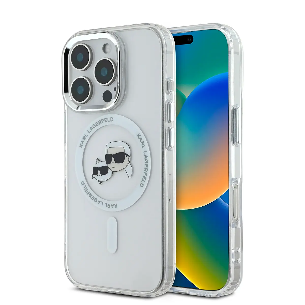 Karl Lagerfeld IML K&CH Heads Metal Frame MagSafe kryt pro iPhone 16 Pro Max čirý