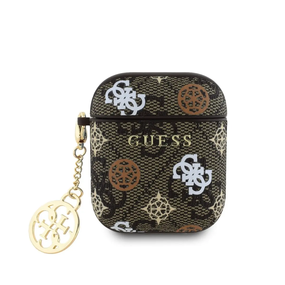 Guess PU 4G Peony Charm pouzdro pro AirPods 1/2 hnědé
