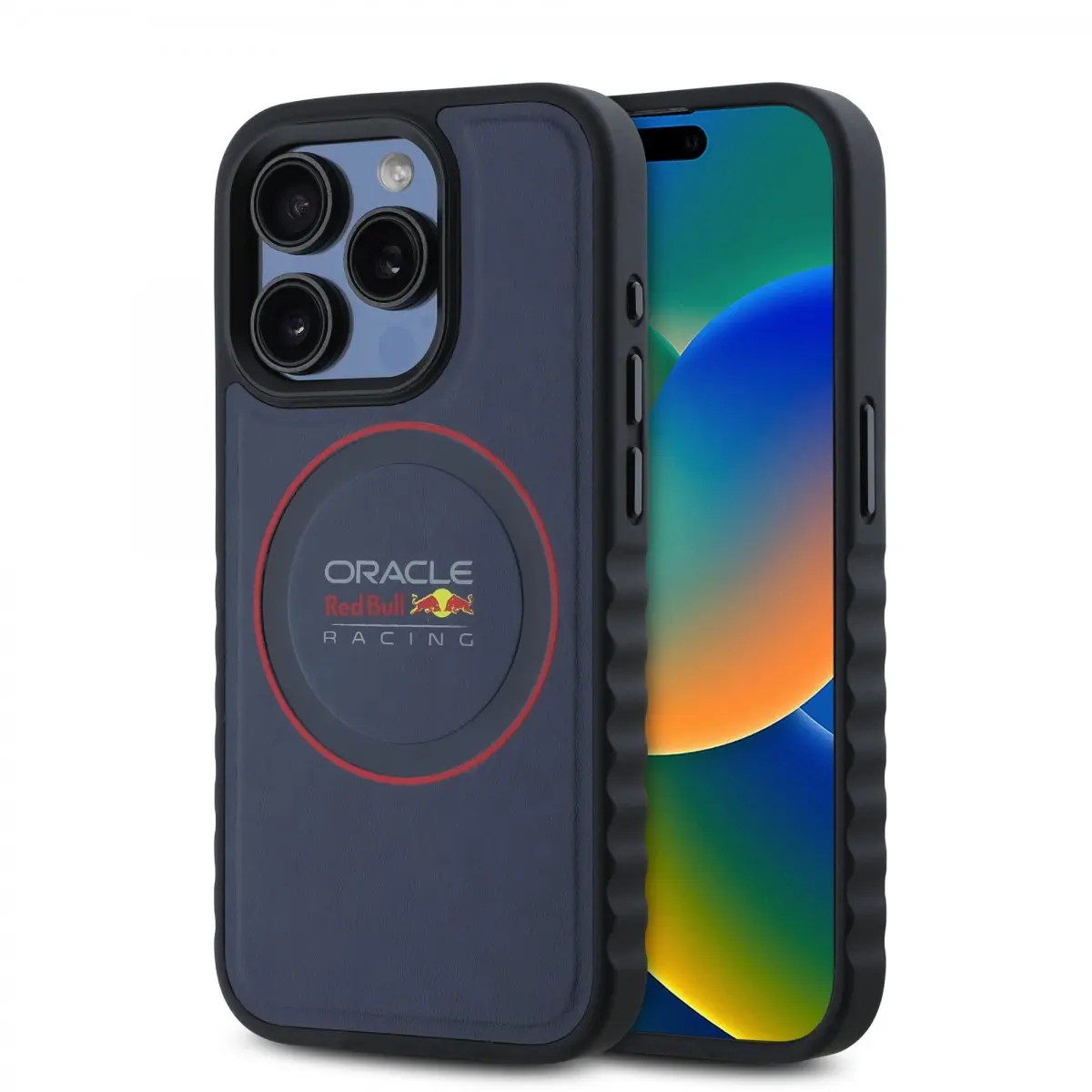 Oracle Red Bull Racing PU Leather Red Ring MagSafe kryt iPhone 15 Pro Max modrý