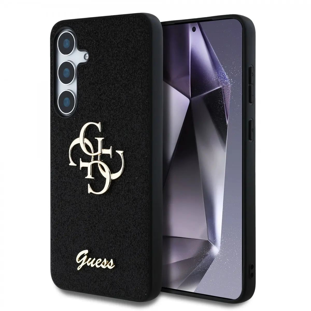 Guess PU Fixed Glitter 4G Metal Logo Zadní Kryt pro Samsung Galaxy S25 Black GUHCS25SHG4SGK