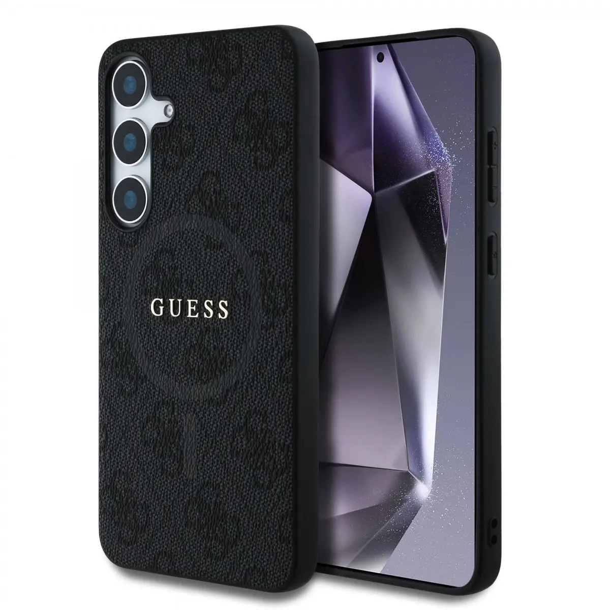 Guess PU Leather 4G Colored Ring MagSafe kryt Samsung Galaxy S25 černý