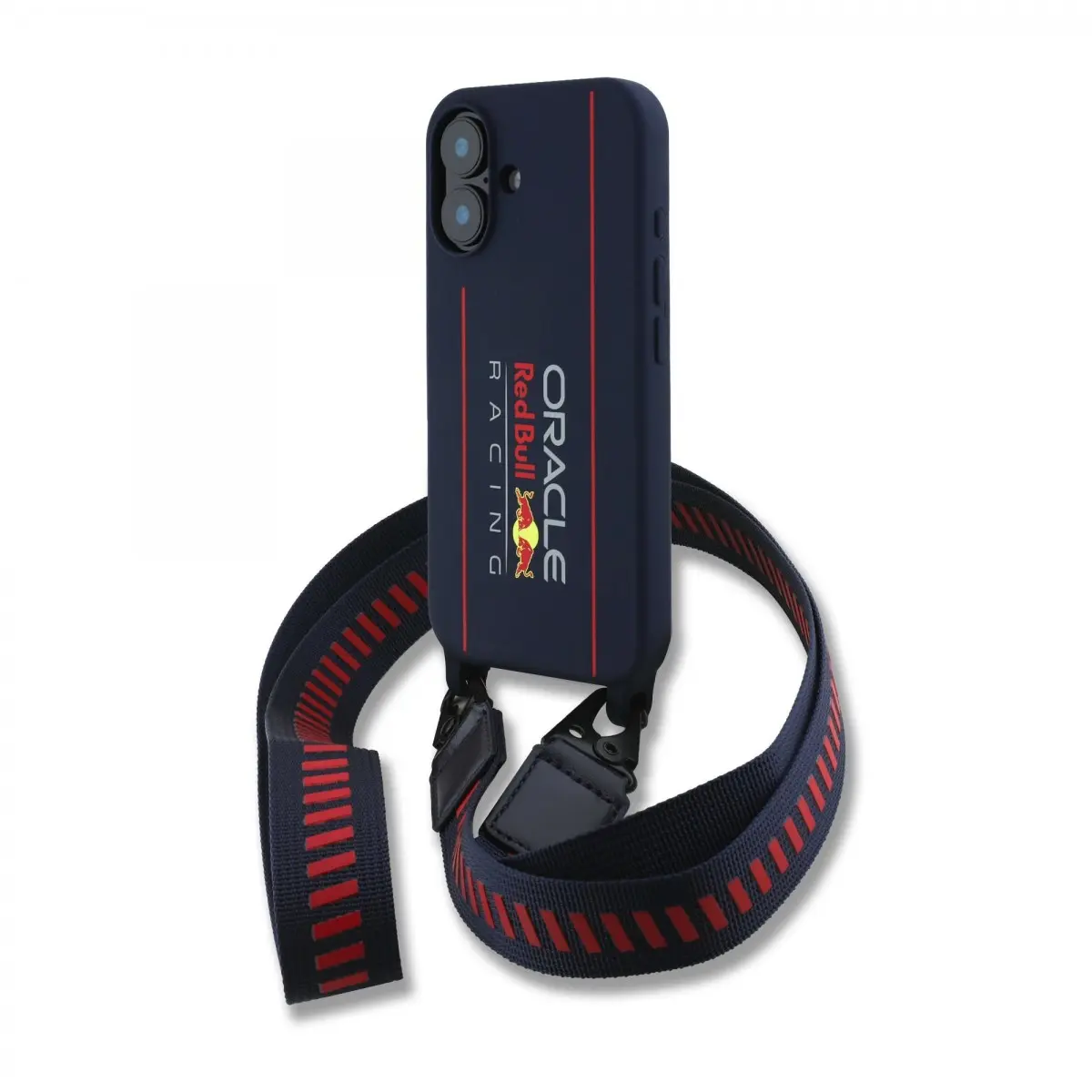 Red Bull Silicone Vertical Logo MagSafe Zadní Kryt + Crossbody Popruh pro iPhone 16 Navy RBHMP16S24SISOLRV
