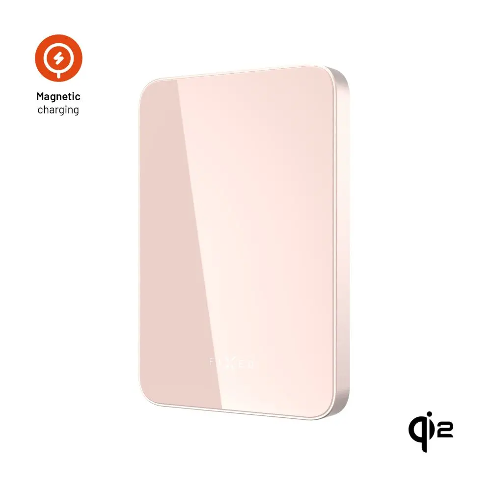 Powerbanka FIXED MagZen 5 Crystal s bezdrátovým nabíjením se standardem Qi2 a podporou MagSafe, 5 000 mAh, růžová