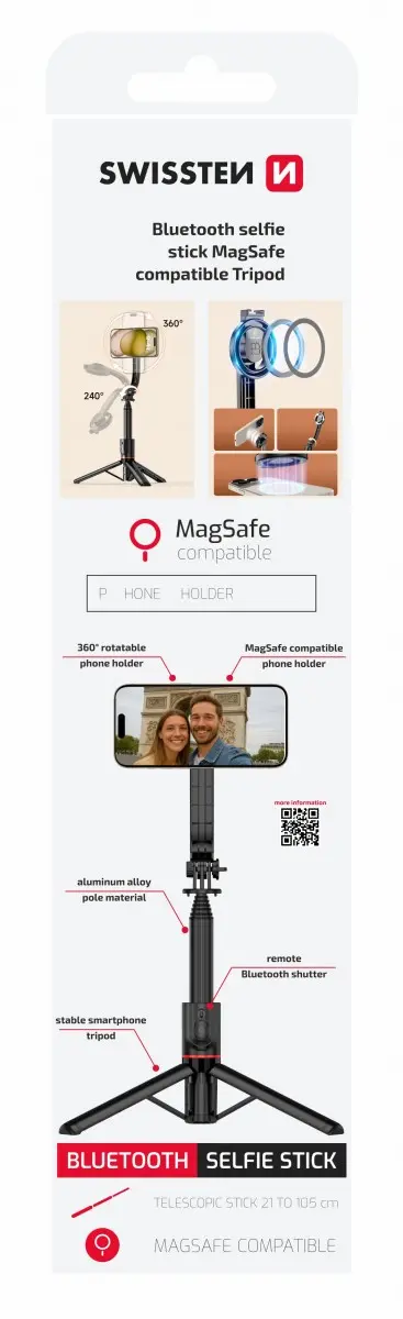 Selfie tyč tripod Swissten bluetooth (kompatibilní s magsafe)