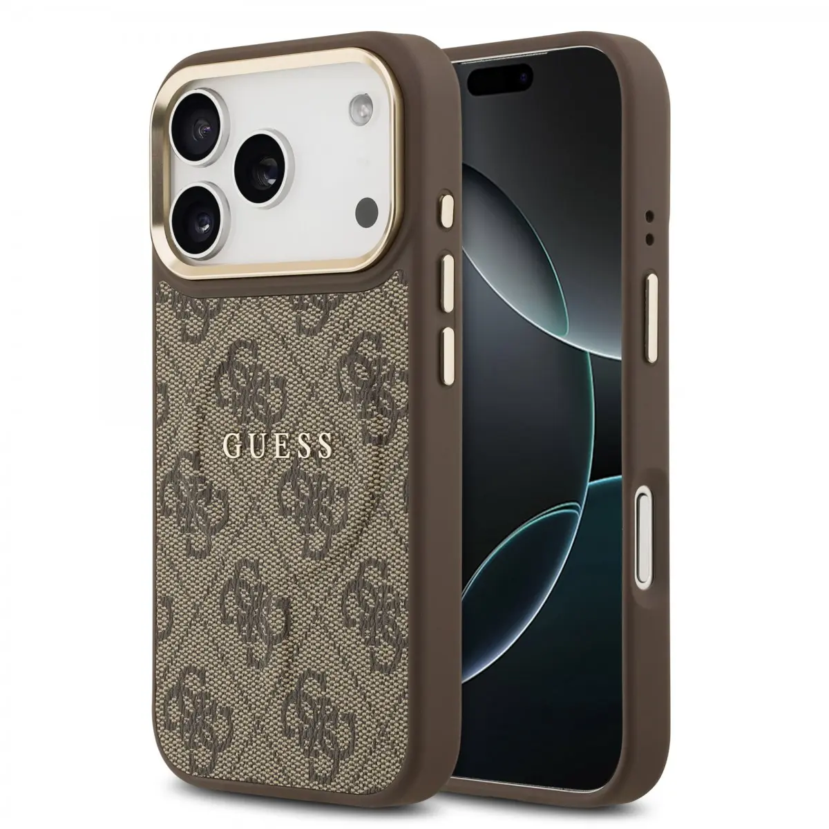 Zadní kryt Guess PU Leather 4G Gold Frame MagSafe pro iPhone 17 Pro Brown