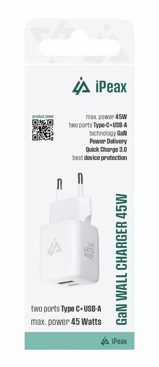 Adaptér USB iPEAX GaN USB/USB-C 90010132 White