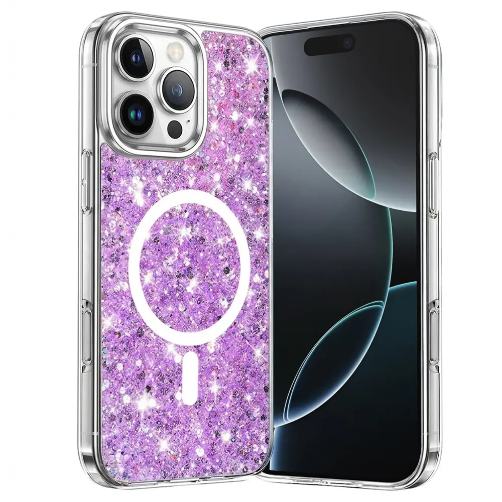 Techsuit Sparkly Glitter MagSafe kryt na iPhone 16 Pro – magenta