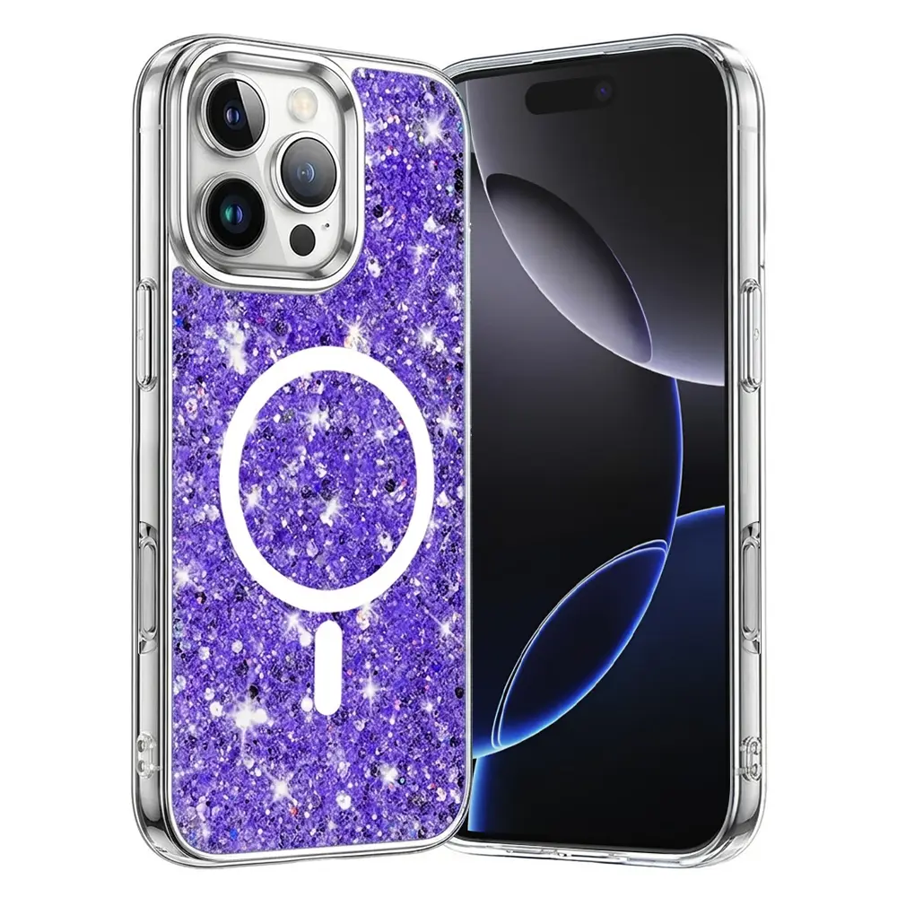 Techsuit Sparkly Glitter MagSafe kryt na iPhone 16 Pro Max – fialový