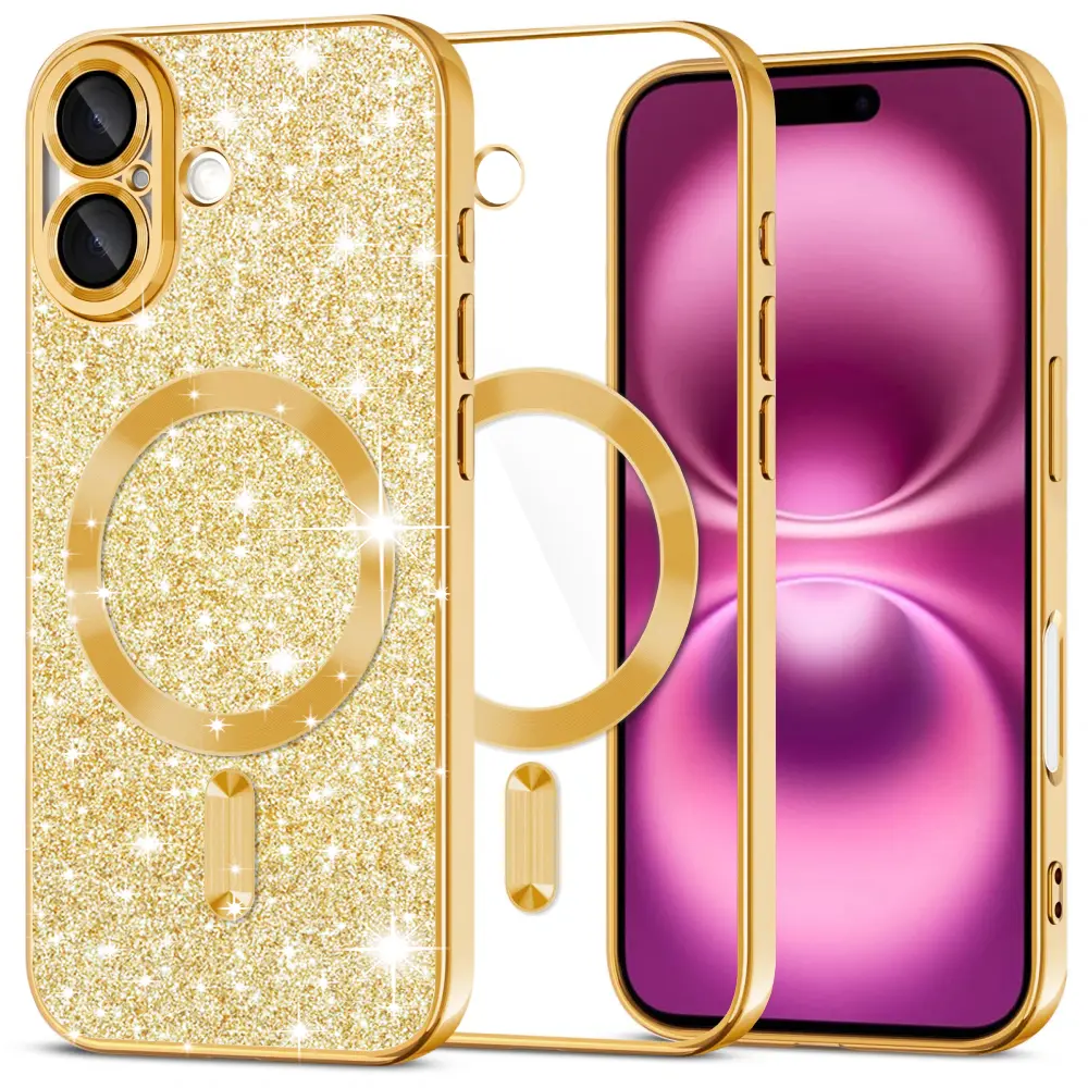 Techsuit Kryt Luxury Glitter s MagSafe pro iPhone 16 Plus – zlatý