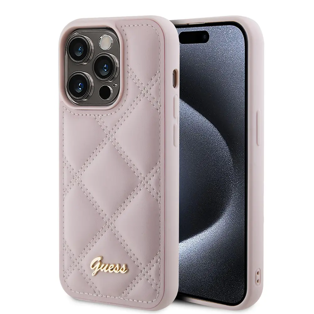 Guess Quilted Metal Logo GUHCP15LPSQSQSP iPhone 15 Pro růžová