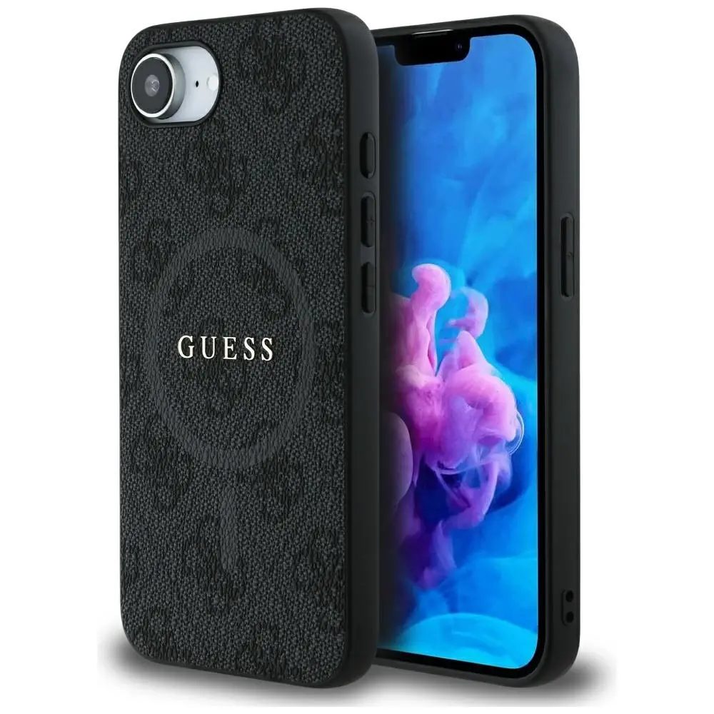 Guess PU Leather 4G Colored Ring MagSafe kryt iPhone 16e černý