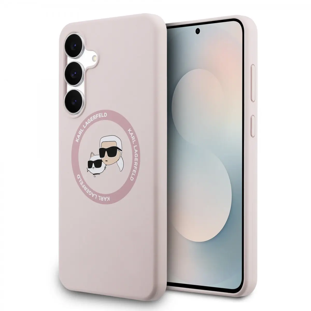 Zadní kryt Karl Lagerfeld Liquid Silicone K&CH Heads MagSafe pro Samsung Galaxy S25 FE Pink
