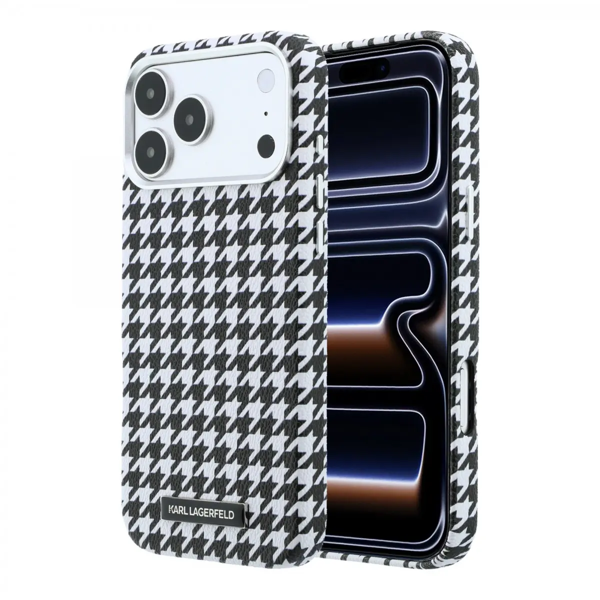 Karl Lagerfeld PU Houndstooth Resin Plate MagSafe Zadní Kryt pro iPhone 17 Pro Max Black KLHMP17X6PFPDPK