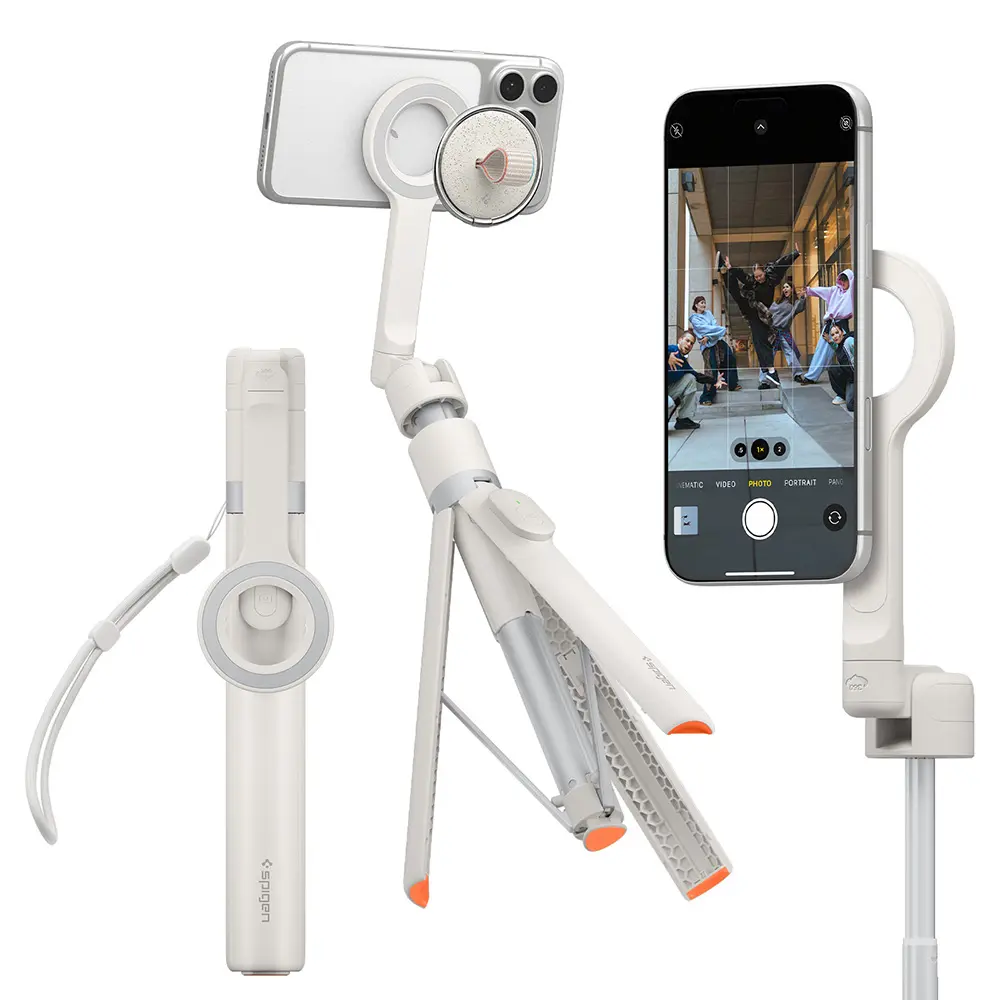 Spigen - Selfie Stick S582W selfie tyč s tripodem, kompatibilní s MagSafe, Bluetooth - písková béžová