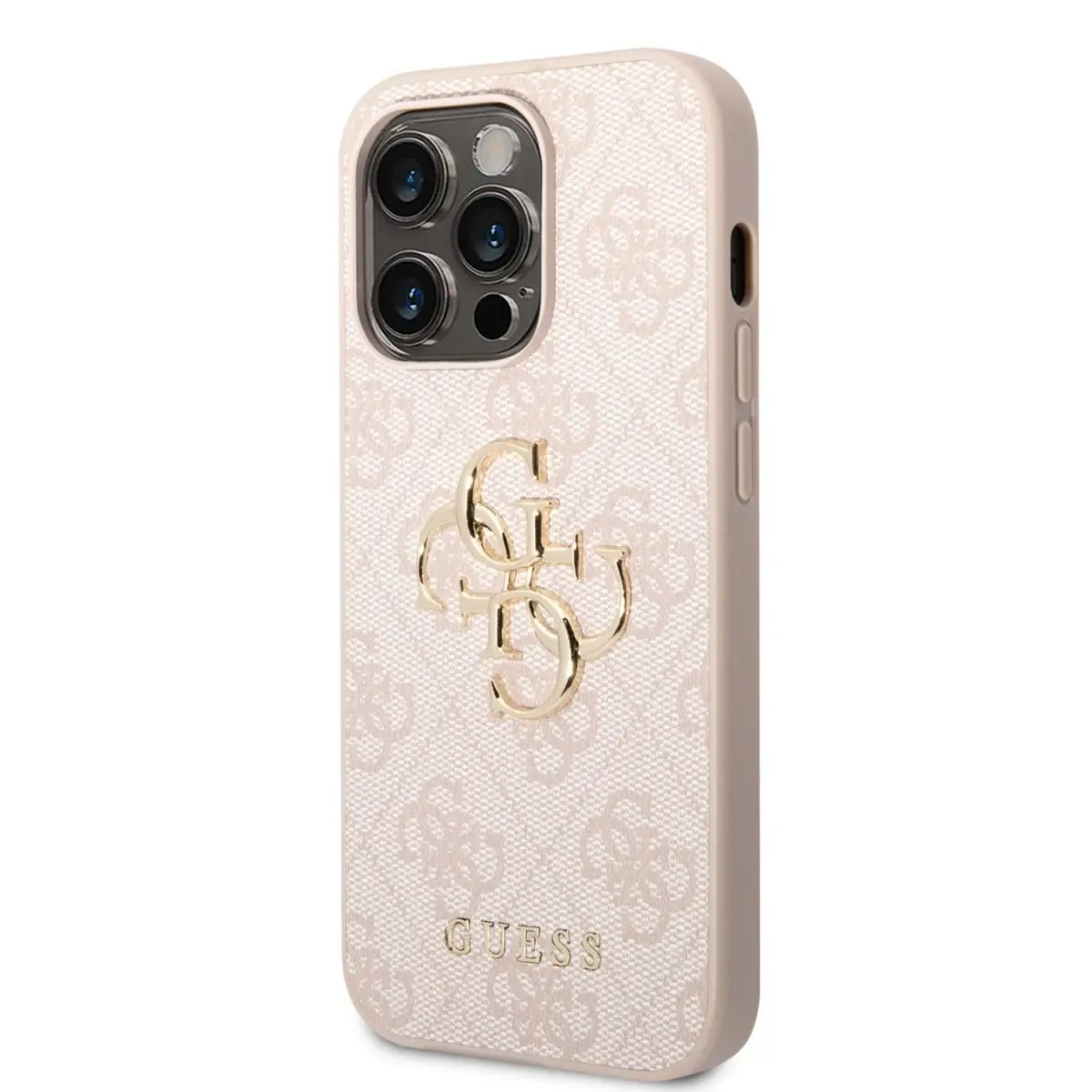 Guess PU 4G Metal Logo Zadní Kryt pro iPhone 14 Pro Pink GUHCP14L4GMGPI