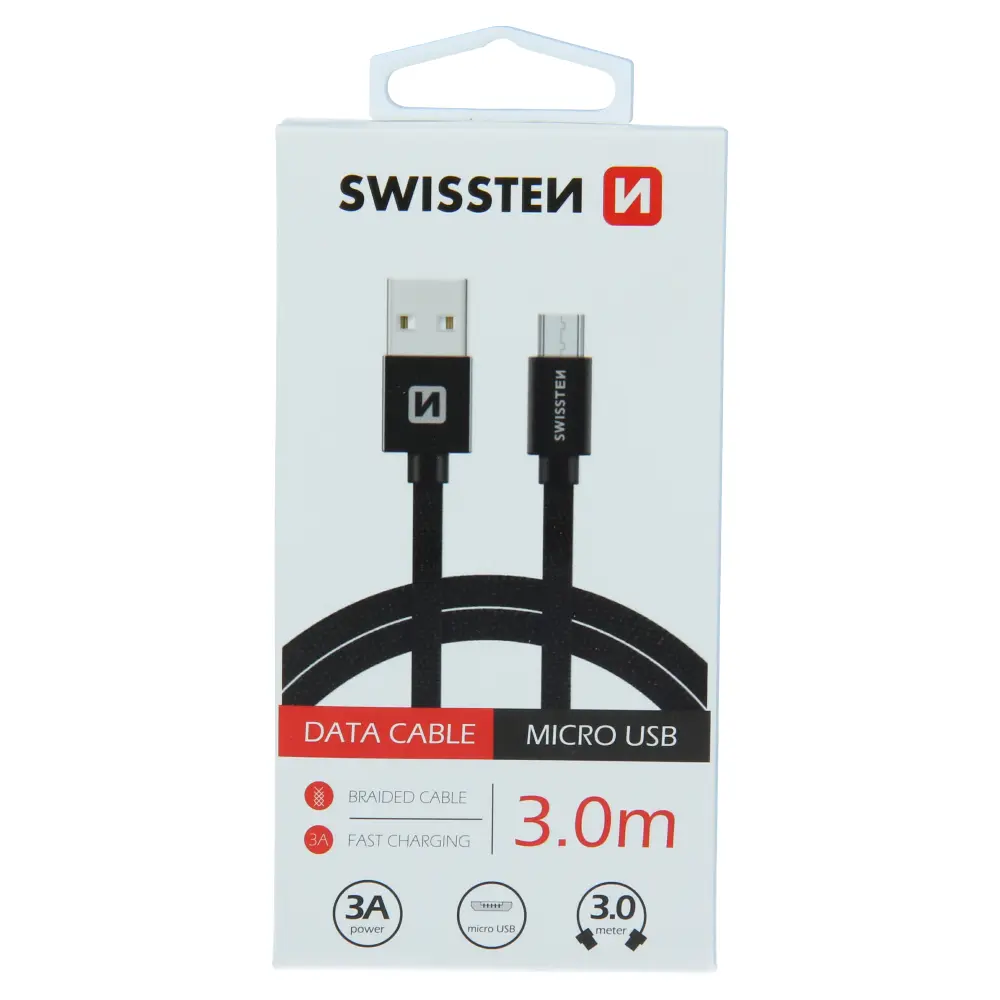 DATOVÝ KABEL SWISSTEN TEXTILE USB / MICRO USB 3,0 M ČERNÝ 71527300