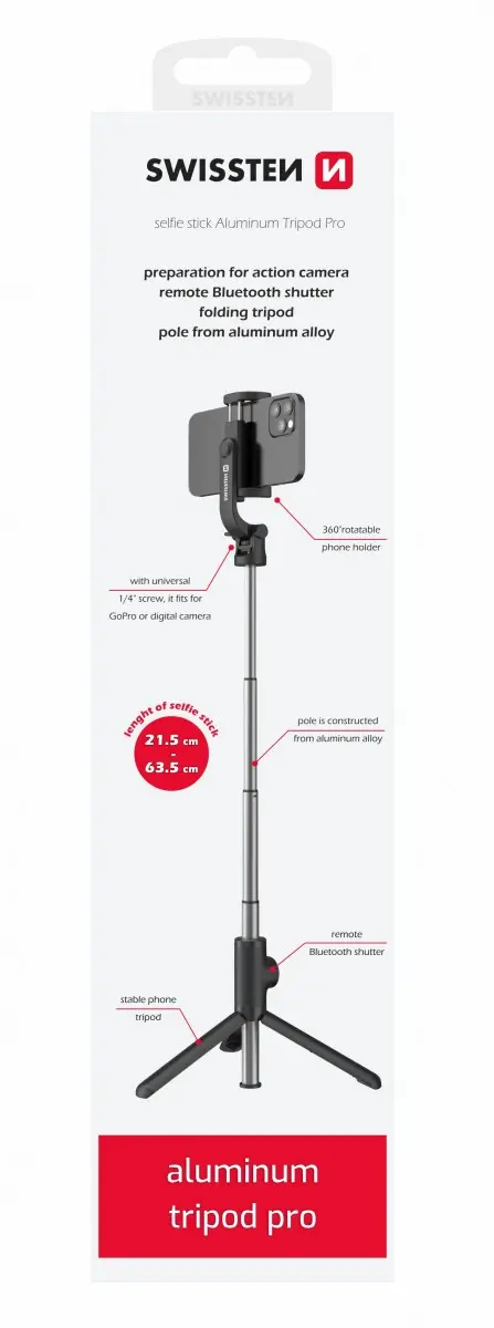 Swissten Setty selfie tyč ALUMINUM TRIPOD PRO 32000400