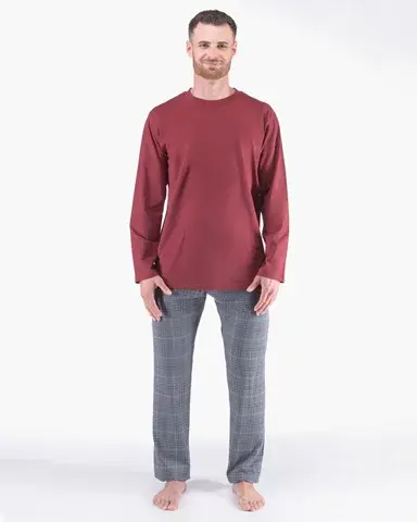 Pánské pyžamo dlouhé GINO 79173P brandy tm. šedá 4XL