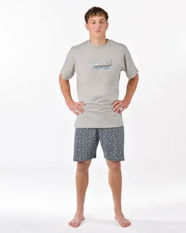 Pánské krátké pyžamo GINO 79190P sv. šedá tm. šedá