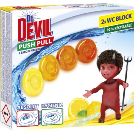 Dr. Devil WC Push pull gel Lemon fresh blok bez košíku 2 x 20 g