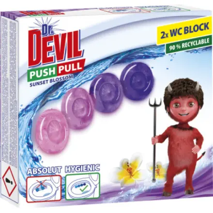 Tomil Dr. Devil WC Push Pull Gel Sunset Blossom WC blok bez košíku, 2 × 20 g