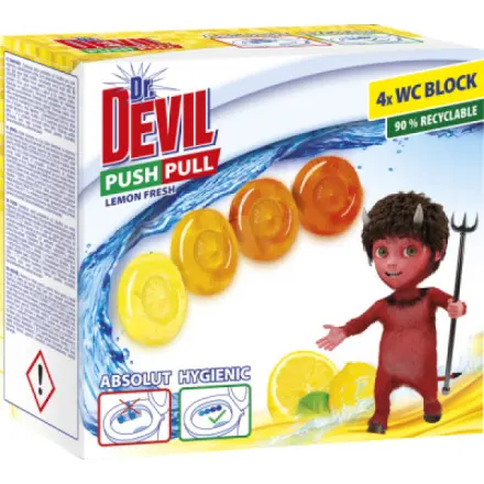Tomil Dr. Devil WC Push Pull Gel Lemon Fresh WC blok bez košíku, 4 × 20 g