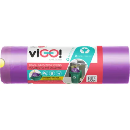 Pytle na odpadky se zatahovací páskou - 120 l, 10 ks, 35 mic
