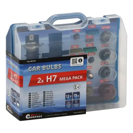 Sada autožárovek MEGA H7+H7+pojistky COMPASS 08518
