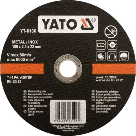 Yato Kotouč řezný na kov 180 x 22 x 1,5 mm INOX, YT-6105
