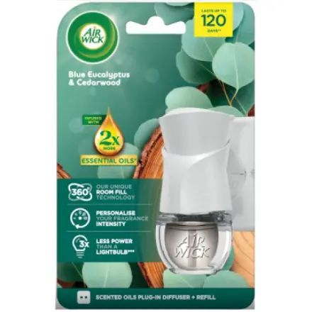 Air Wick Elektrický osvěžovač vzduchu + náplň Eukalyptus a cedrové dřevo 19 ml