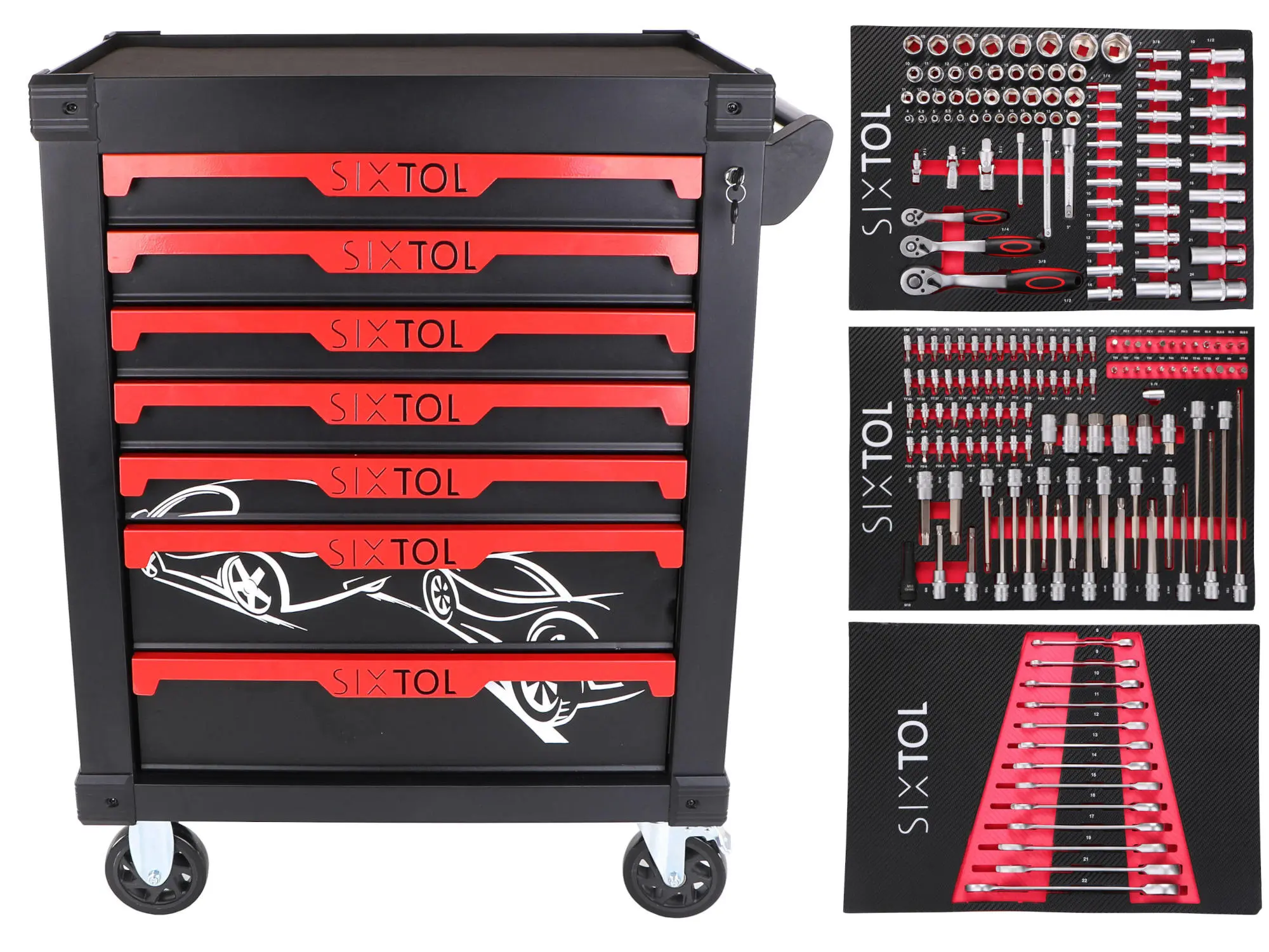 Sixtol Dílenský vozík na nářadí MECHANIC TROLLEY KEVIN 195, 7 šuplíků, 195 ks nářadí