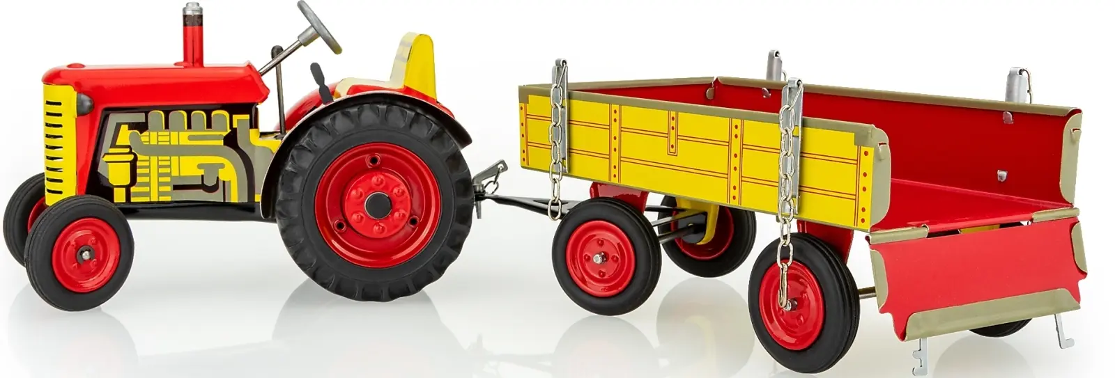 Dětská plechová hračka KOVAP - traktor ZETOR na klíček červený s valníkem uni