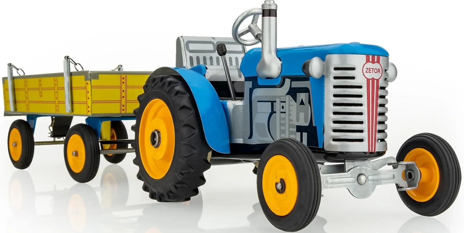 Dětská plechová hračka KOVAP - traktor ZETOR na klíček modrý s valníkem uni