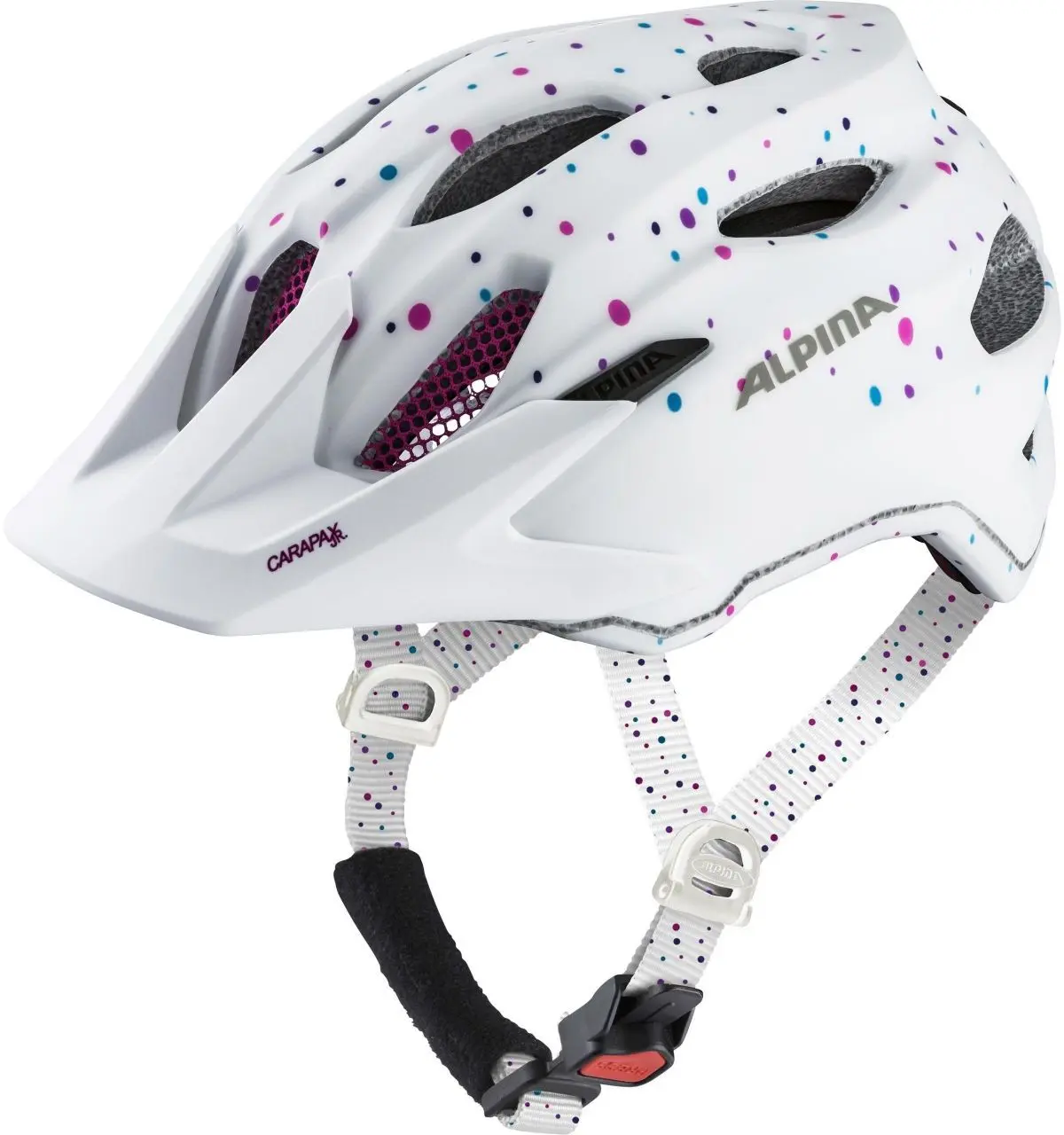 Dětská cyklistická helma Alpina Carapax Jr. - white polka dots matt 51-56