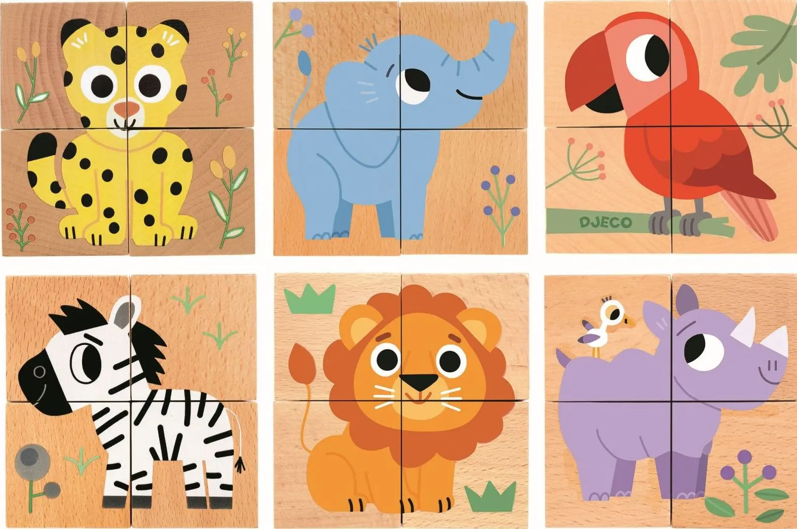 Dřevěné puzzle kostky Djeco - Kamarádi z divočiny