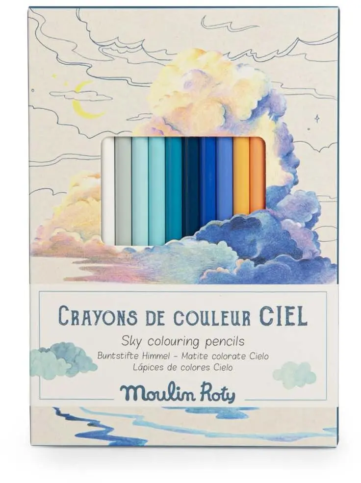 Sada pastelek Moulin Roty - Nebeské barvy s omalovánkami
