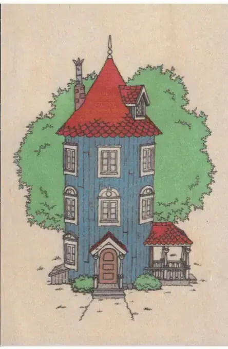 Dřevěná pohlednice Anglo-Nordic Moomin house uni